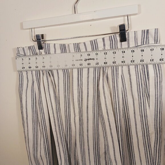 NWT Madewell, Size 14, White Navy Stripe Linen Blend Paper Bag  Crop Pants - Picture 12 of 16